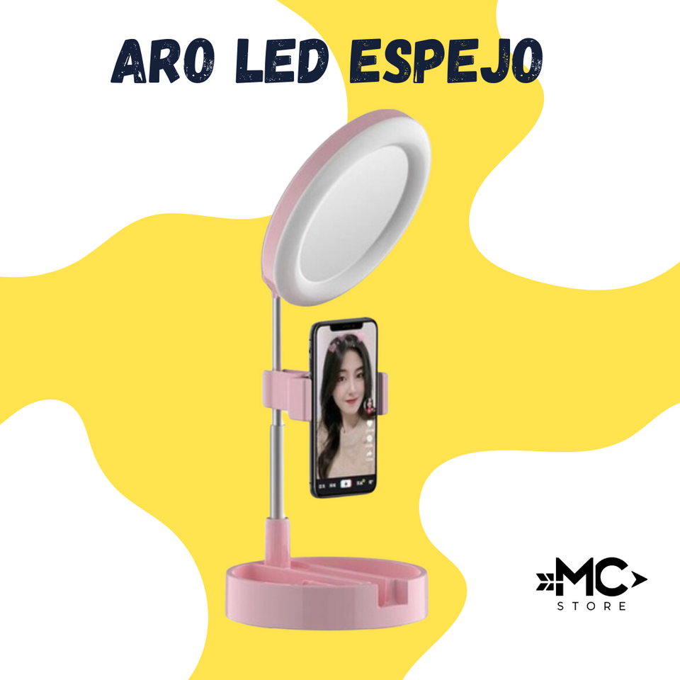 Aro led espejo y soporte de celular